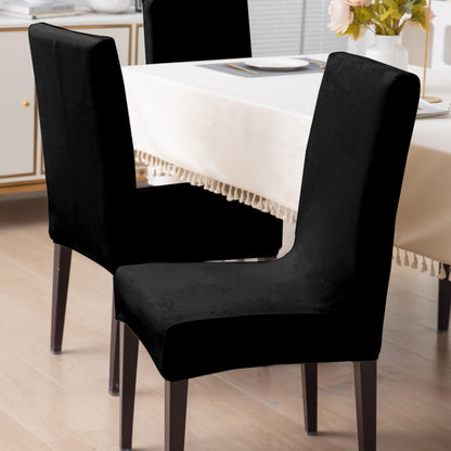 Elastic Stretchable Premium Velvet Dining Chair Cover, Black