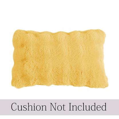 Premium Faux Rabbit Fur Anti Slip Sofa Cover Mat with 2 Armrest Cover and Cushion Cover, Honey Yellow
