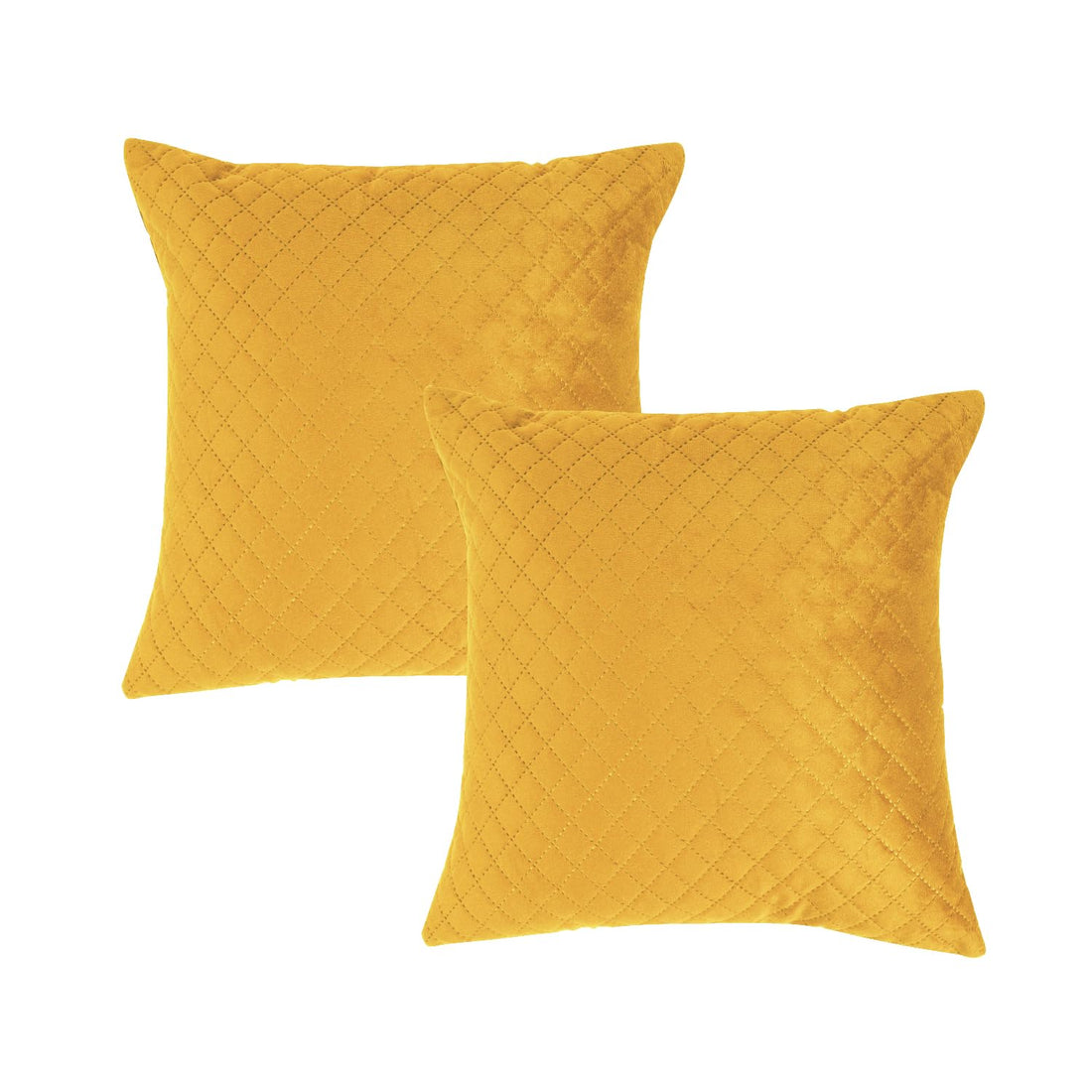 Buy Mustard Yellow Colour Zippered Square Quilted Velvet Pillow Covers in set of 2