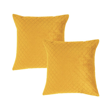 Buy Mustard Yellow Colour Zippered Square Quilted Velvet Pillow Covers in set of 2