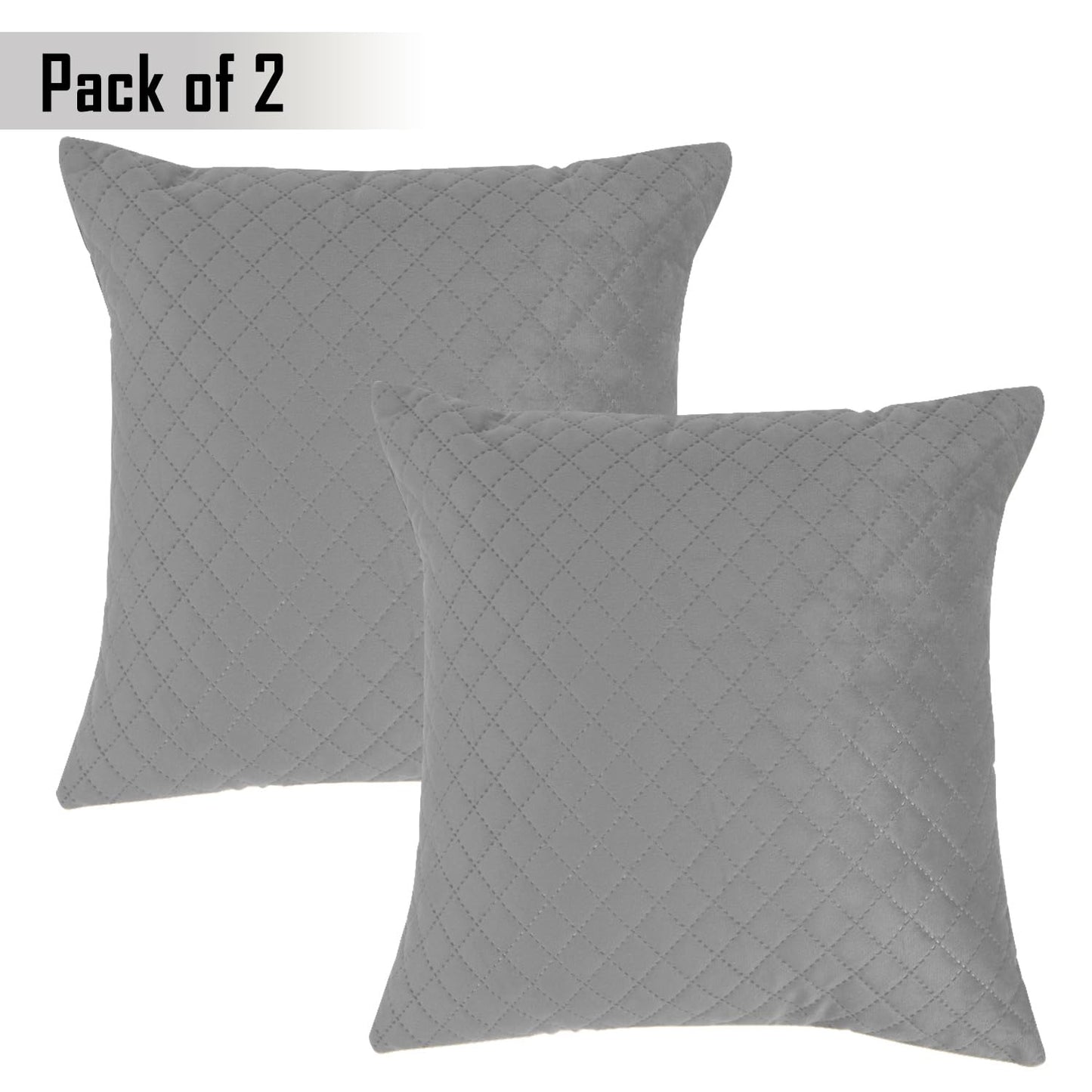 HOKIPO Quilted Velvet Sofa Cushion Cover Pack of 2, Fossil Grey