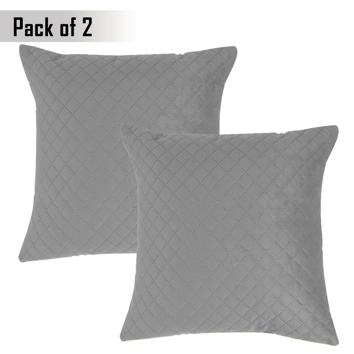 Buy Fossil Grey Colour Quilted Velvet Pillow Covers in set of 2