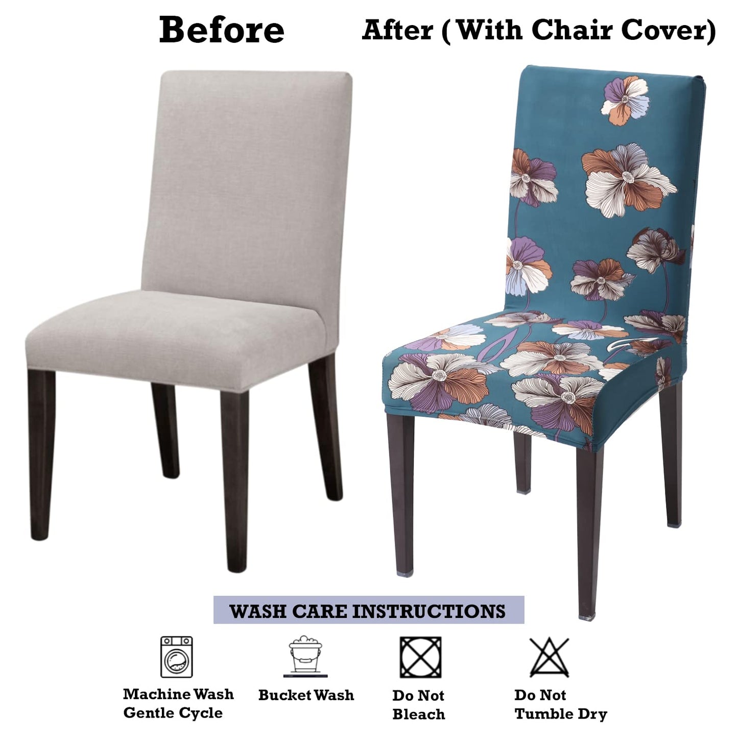 Elastic Stretchable Dining Chair Cover, Teal Blue Dragon Hibiscus