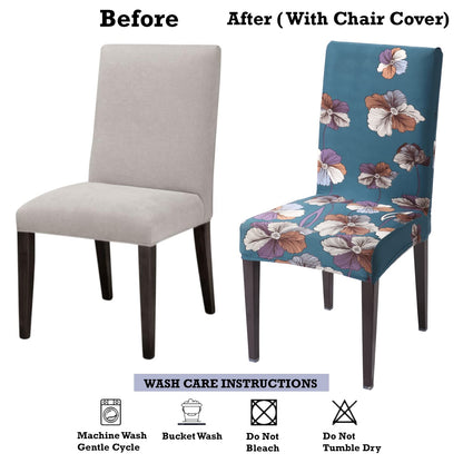 Elastic Stretchable Dining Chair Cover, Teal Blue Dragon Hibiscus
