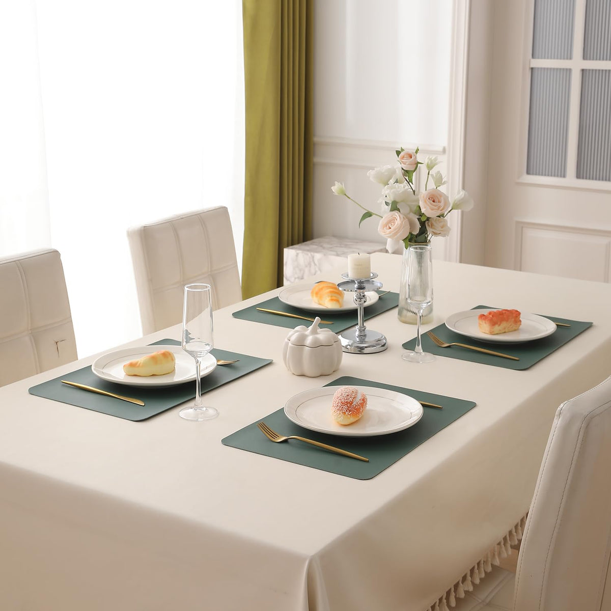 Premium Faux Leather Dining Table Mats, Green