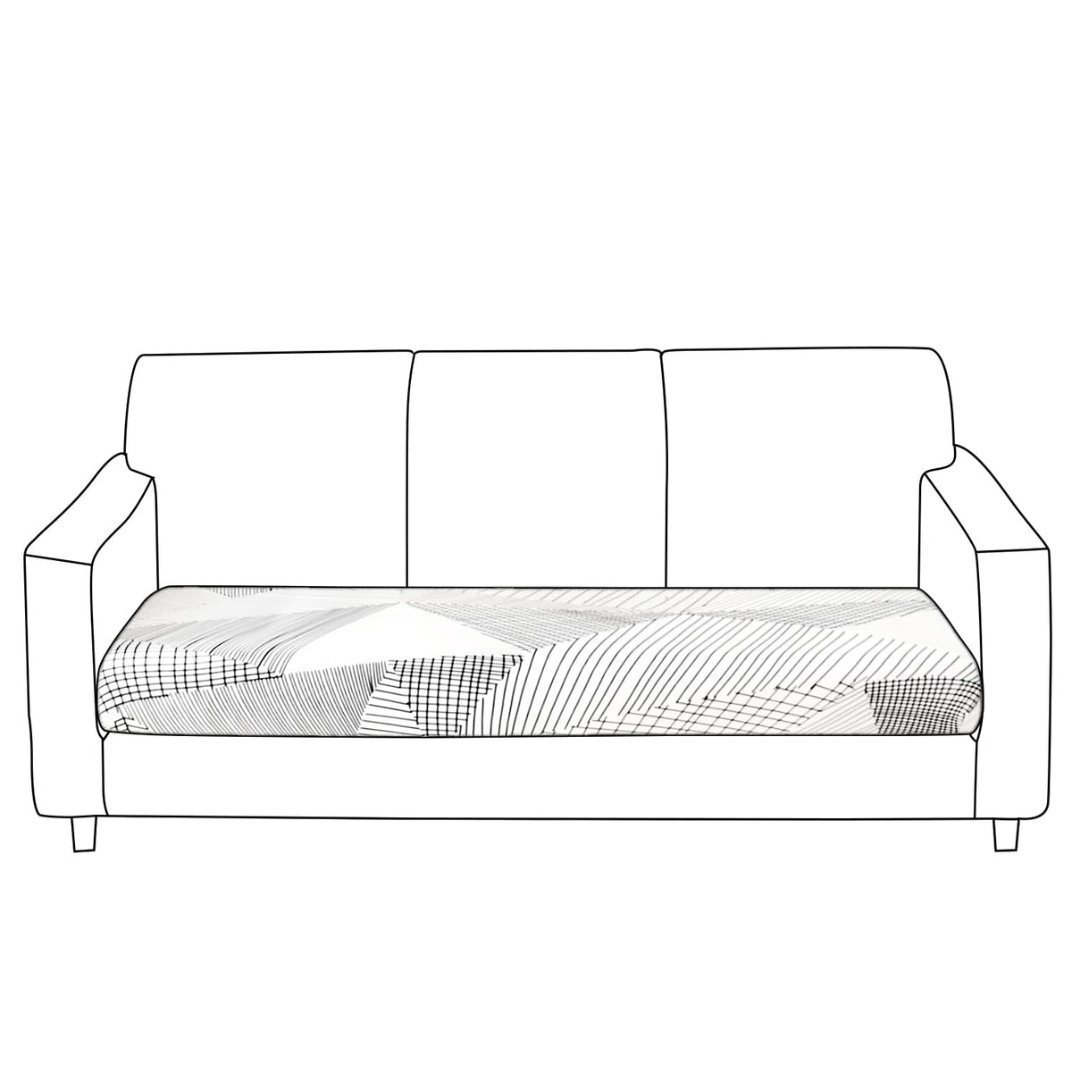 140 GSM Stretchable Printed Elastic Sofa Cushion Seat Cover for 1 /2 /3 Seaters / Pieces for Sofa, Snow White Black Geometry