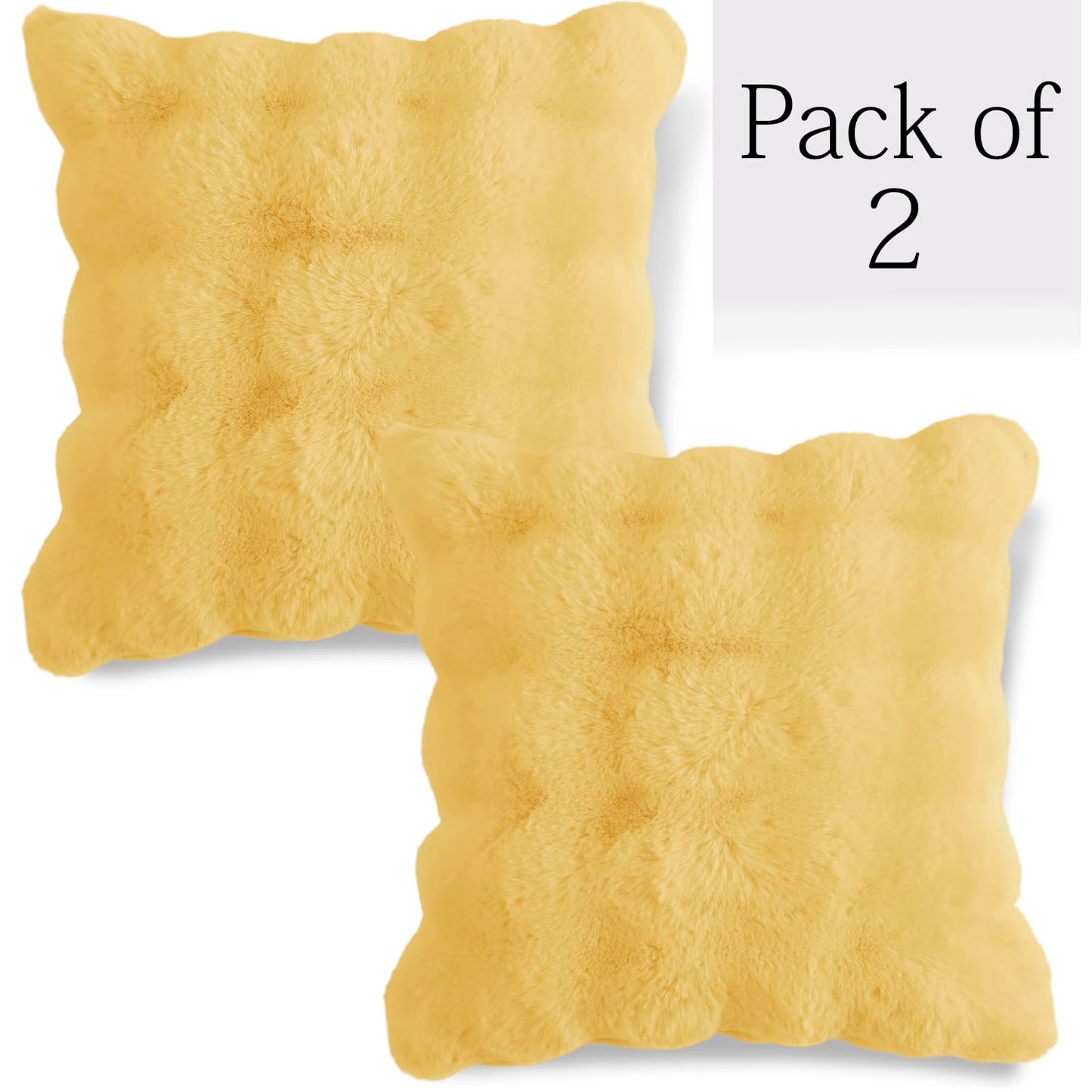 Buy Honey Yellow Colour Zippered faux rabbit fur cushion covers in set of 2
