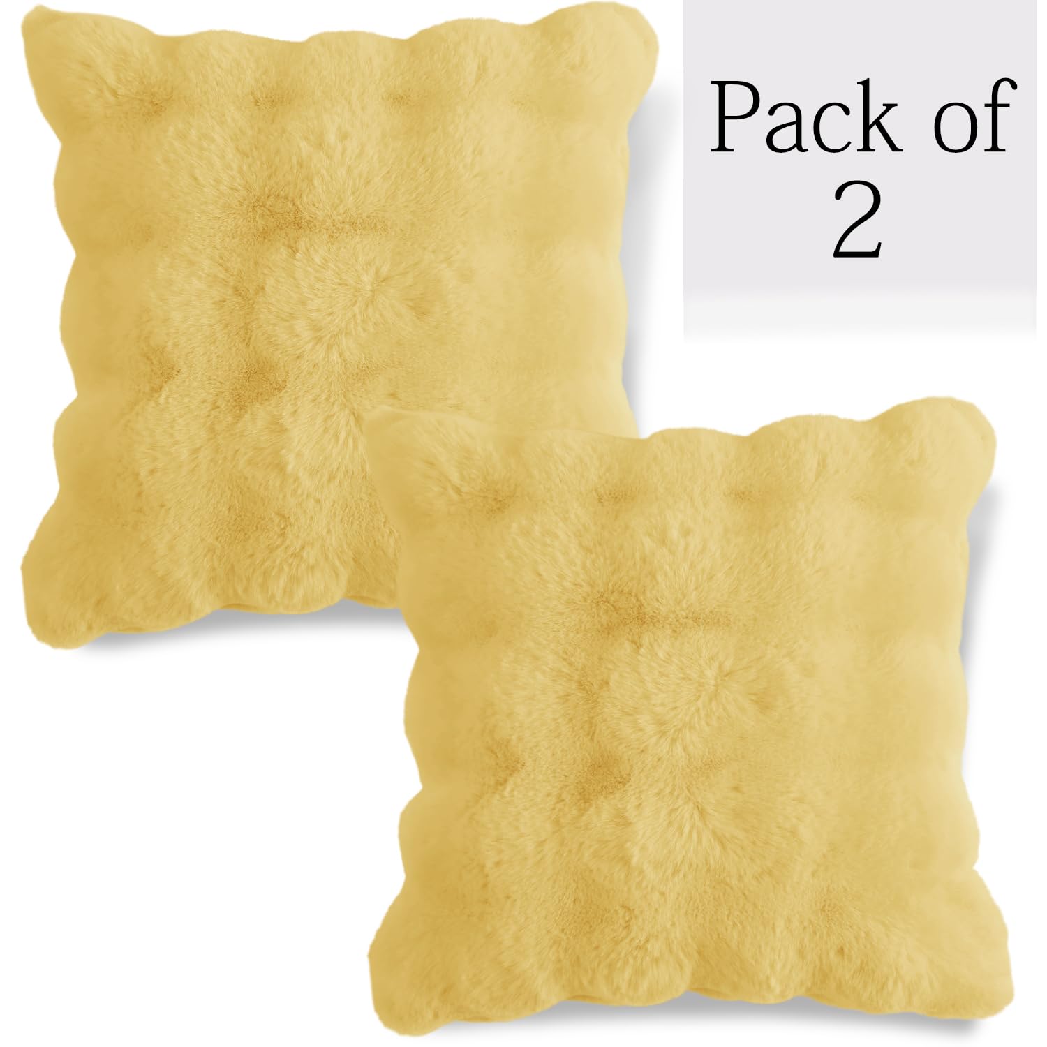 Buy Honey Yellow Colour Zippered faux rabbit fur cushion covers in set of 2