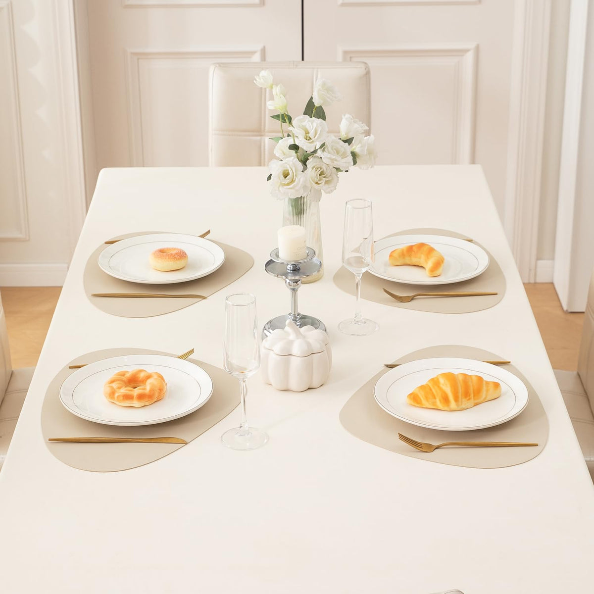 Premium Faux Leather Dining Table Mats, Beige