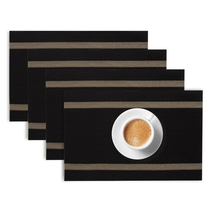 Chevron Stripes PVC Mats for Dining Table - Jet Black