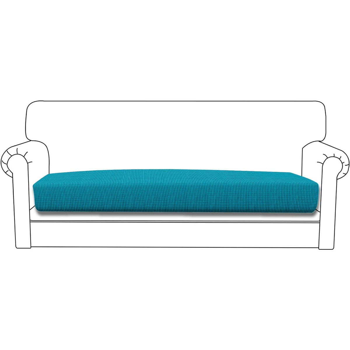 Stretchable Thick Jacquard Textured Seat Cushion Cover for 1/2/3 Seaters / Pieces for Sofa, Teal