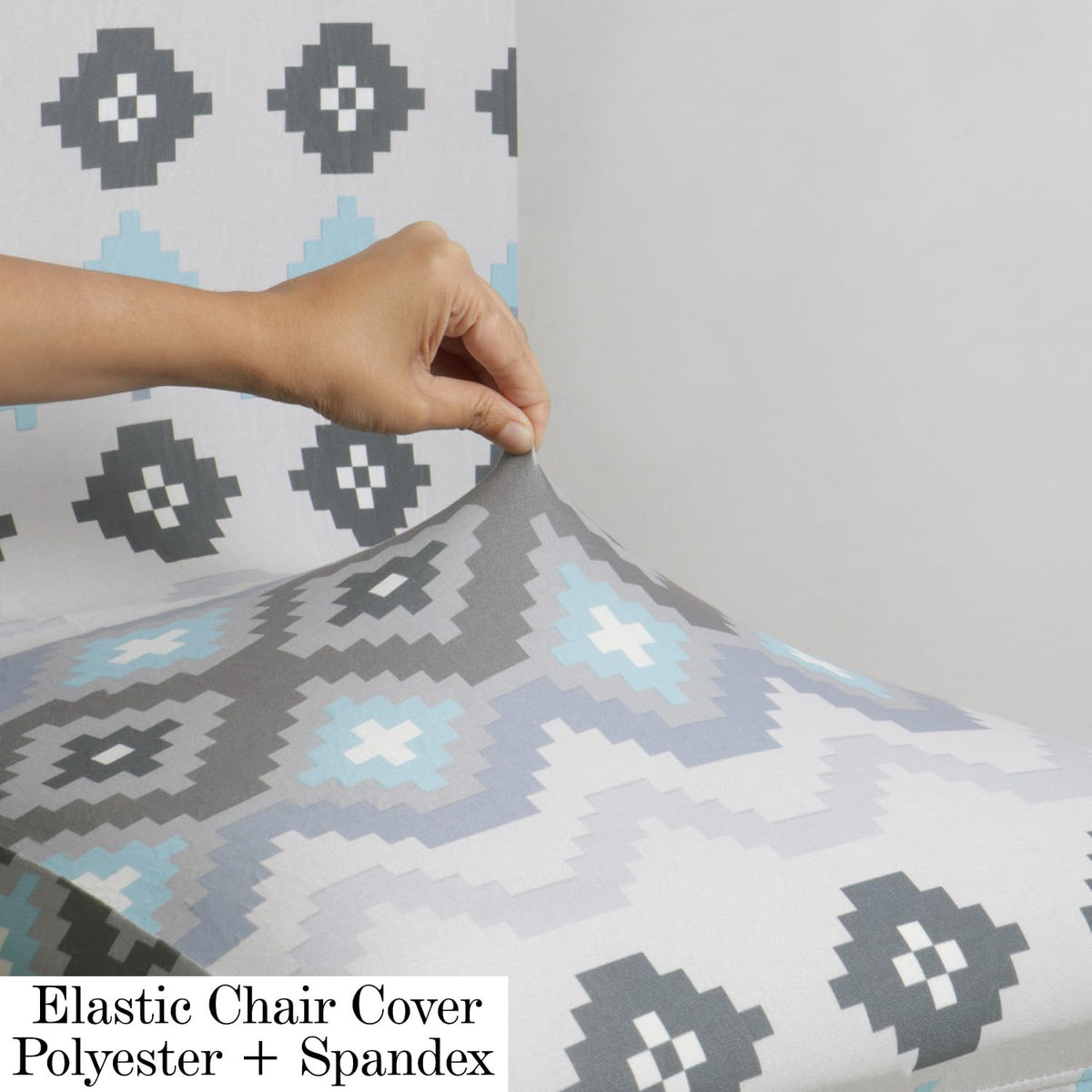 Polyester Dining Chair Covers Set of 4/6 with Matching Tablecloth, Mosaic Blissful Blue