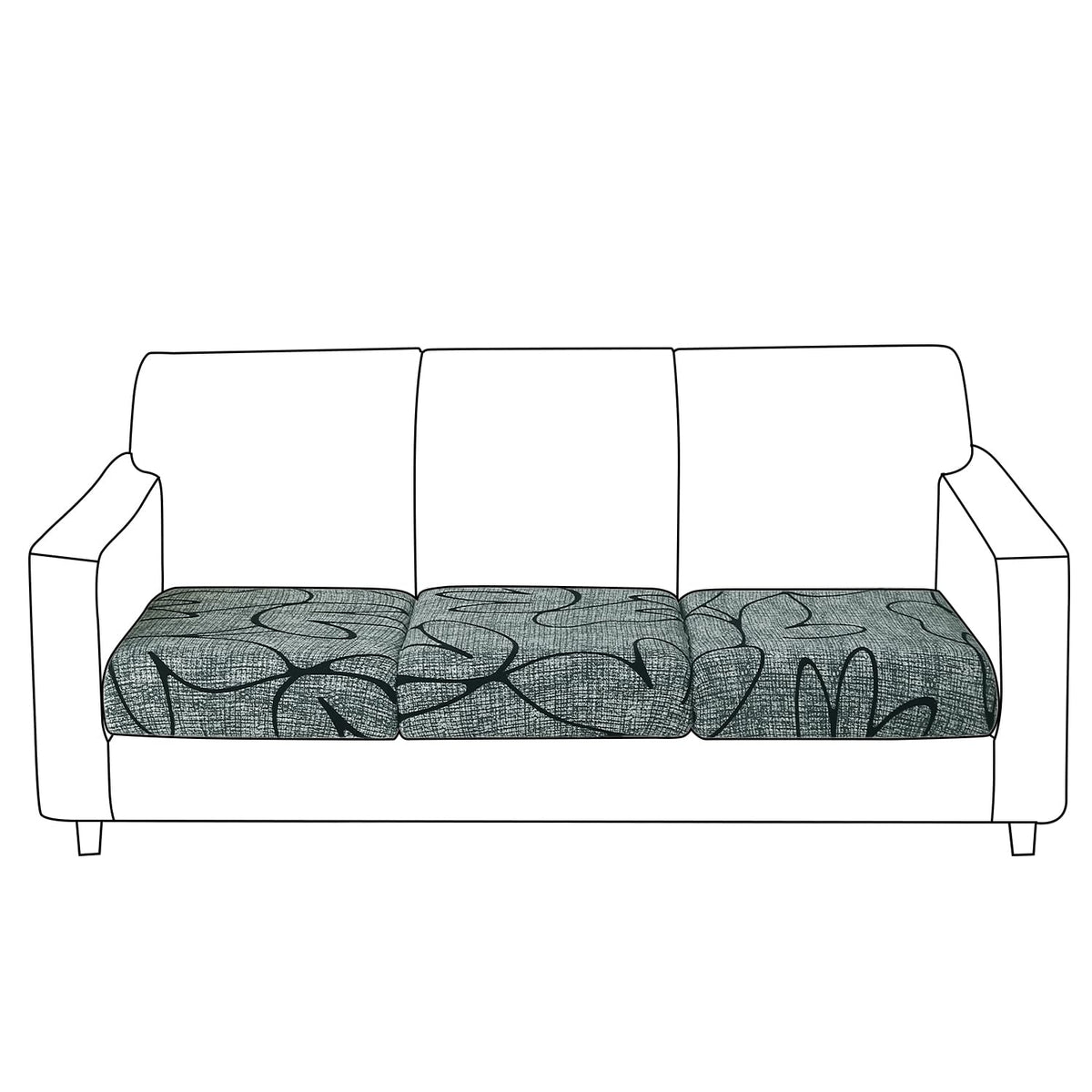 140 GSM Stretchable Printed Elastic Sofa Cushion Seat Cover for 1 /2 /3 Seaters / Pieces for Sofa, Intense Grey Abstract Floral