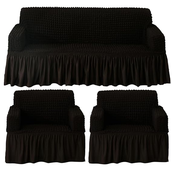 Dark Chocolate Elastic Turkish Bubble Frill sofa cover for 3+1+1 seater​ sofa set