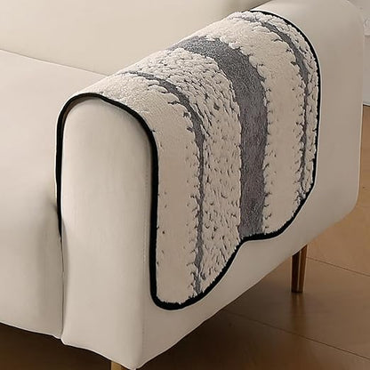 Luxury Wavy Anti Slip Plush Sofa Cover Mat, Pewter Grey