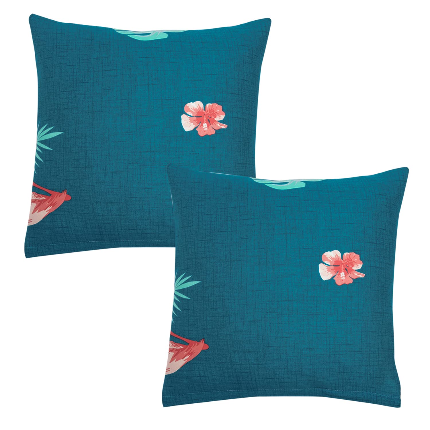 Elastic Stretchable Printed Sofa Cover and Cushion Cover, Teal Feathers