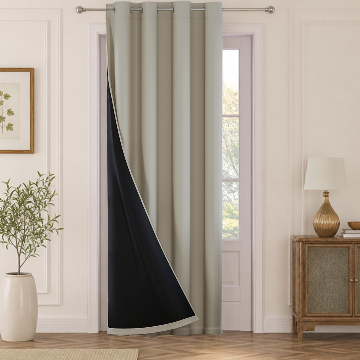HOKIPO Midnight True Blackout Curtains, 7 Feet Long - Taupe