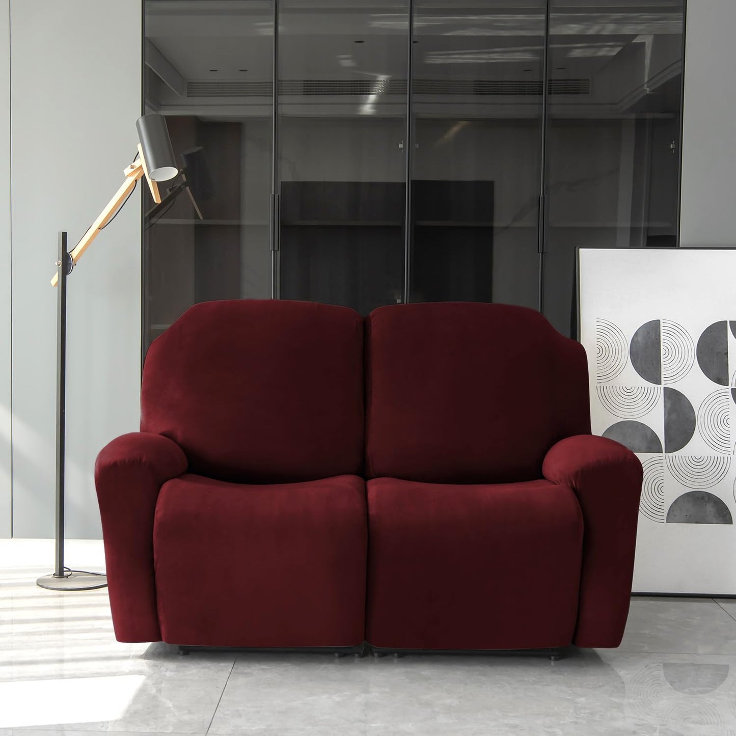 Elastic Stretchable Premium Velvet Recliner Cover, Burgundy