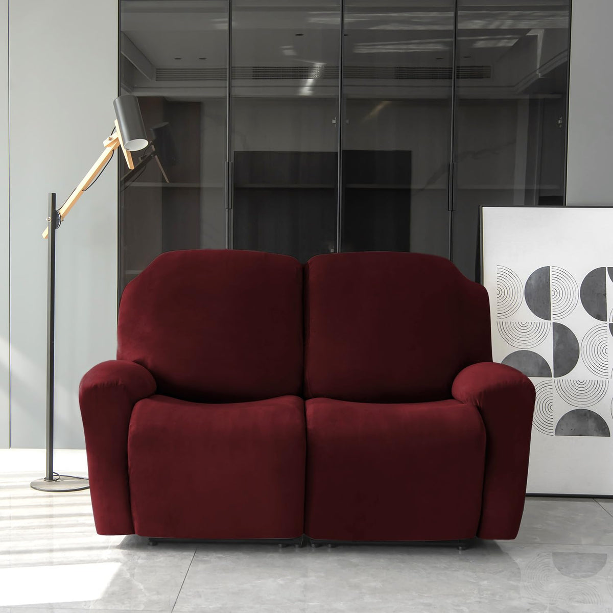 Stylish two seater Burgundy Colour elastic stretchable velvet recliner covers
