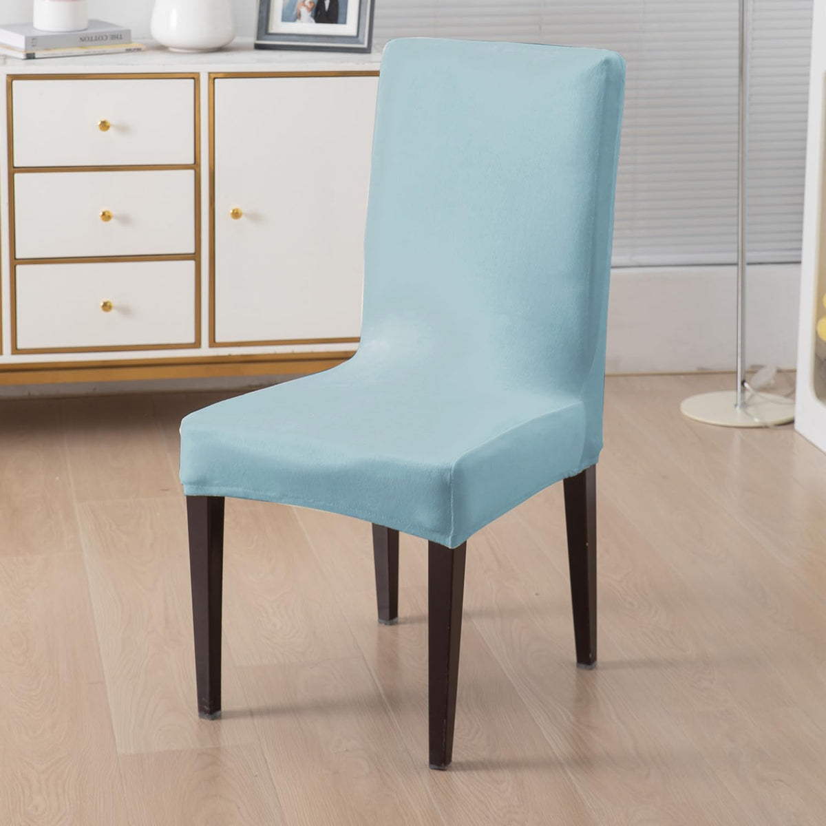 Elastic Stretchable Premium Velvet Dining Chair Cover, Sky Blue