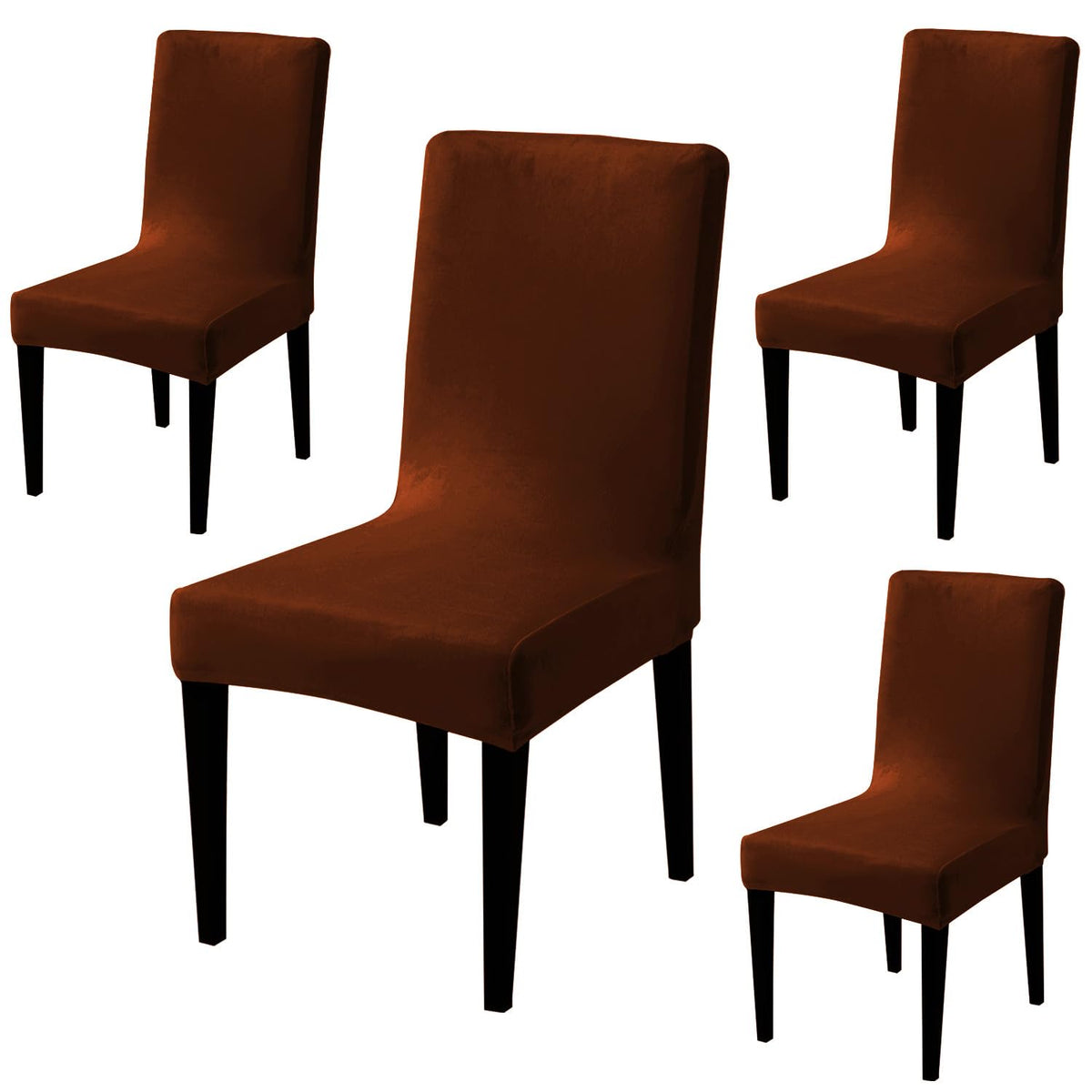 Elastic Stretchable Premium Velvet Dining Chair Cover, Rustic Brown