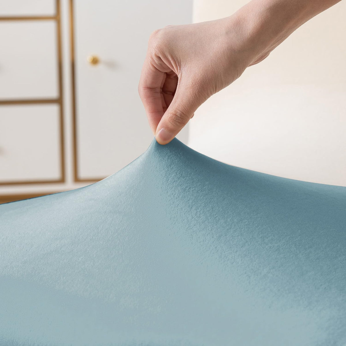 Elastic Stretchable Premium Velvet Dining Chair Cover, Sky Blue