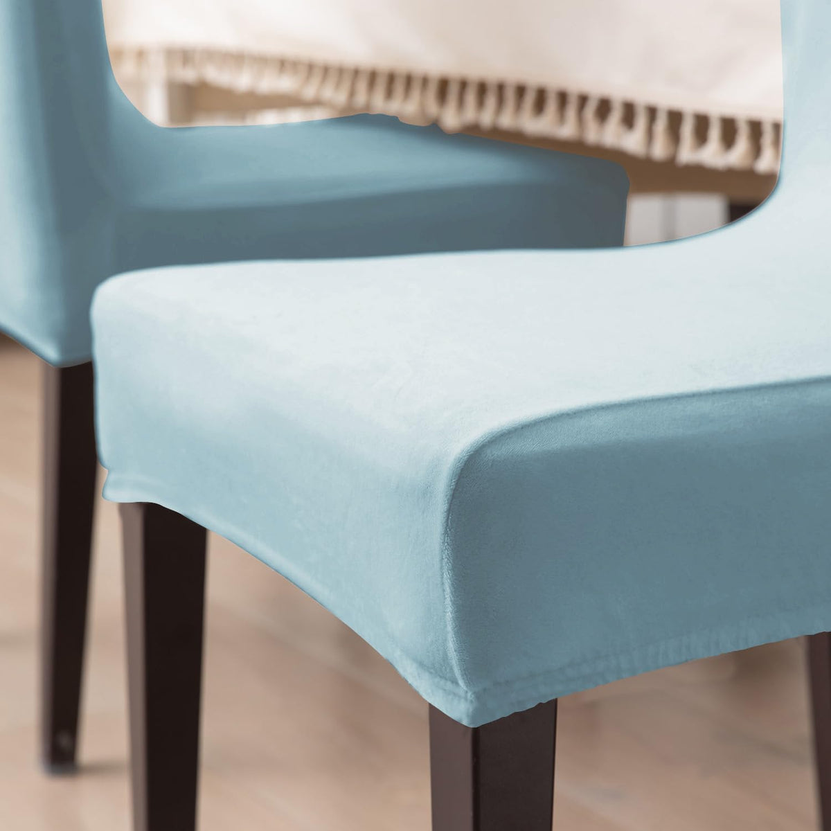 Elastic Stretchable Premium Velvet Dining Chair Cover, Sky Blue
