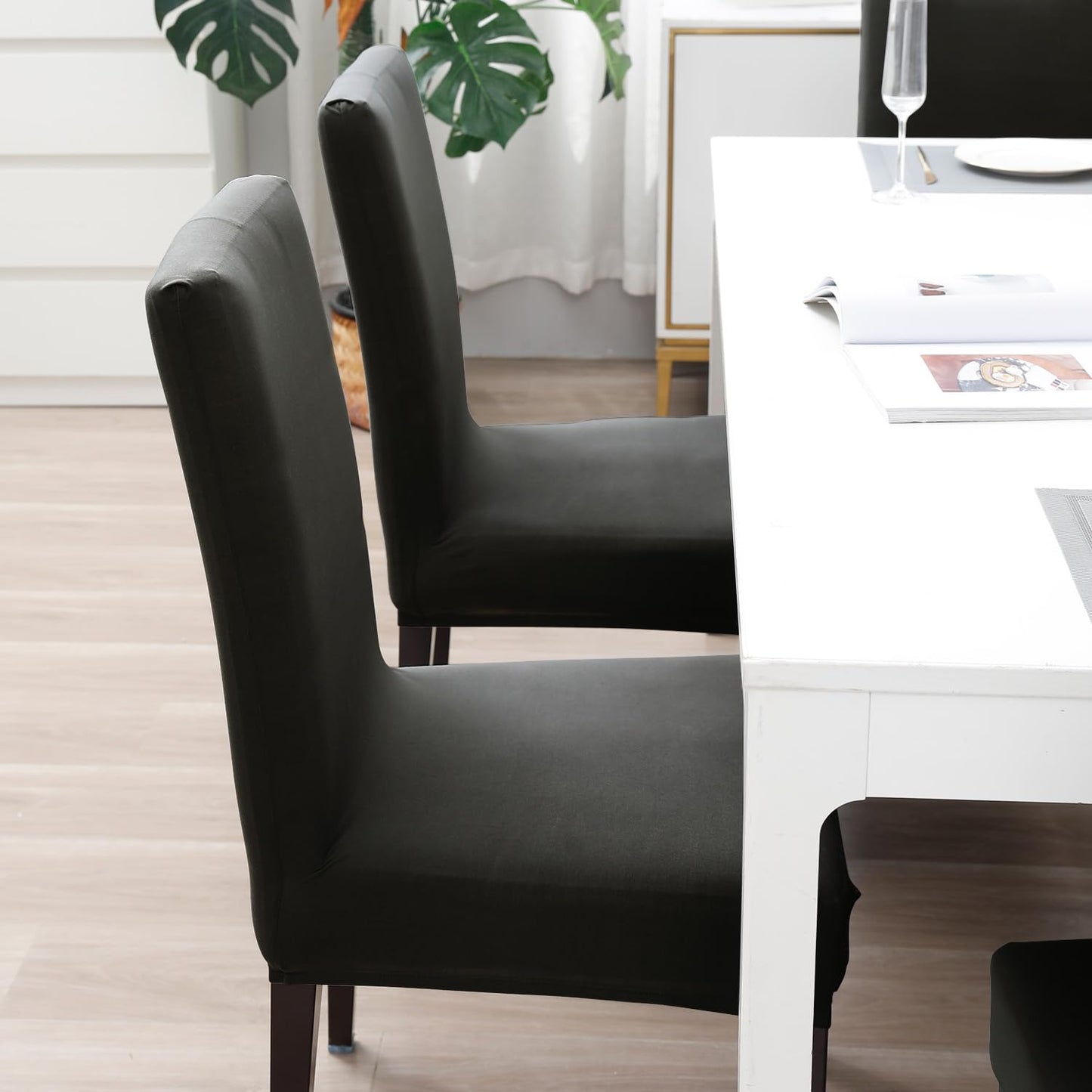 Dining Chair Cover Seater Stretchable Elastic Slipcovers, Dark Grey