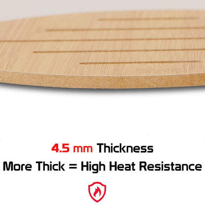 HOKIPO Eco-Friendly Extra Thick Bamboo Wooden Coasters for Dining Table Heat Pad for Kitchen - Pack of 2/4/6