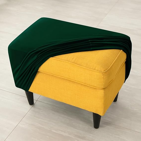 Premium 210 GSM Velvet Stretchable Ottoman Foot Rest Stool Cover, Hunter Green