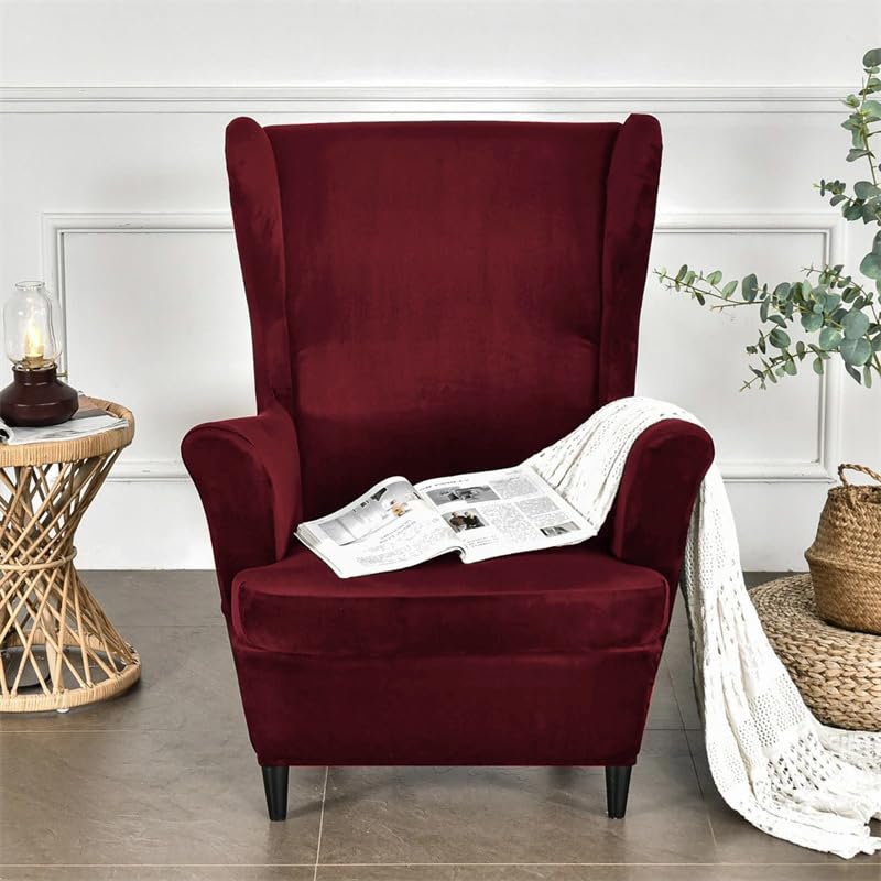 Stylish Burgundy Velvet Wing Chair Covers