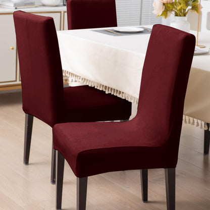 Elastic Stretchable Premium Velvet Dining Chair Cover, Burgundy