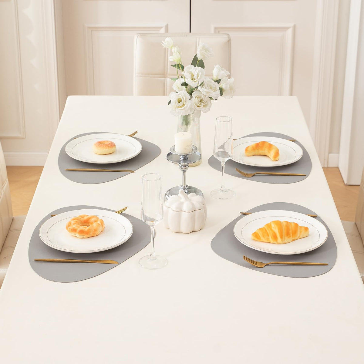 Premium Faux Leather Dining Table Mats, Moon Grey