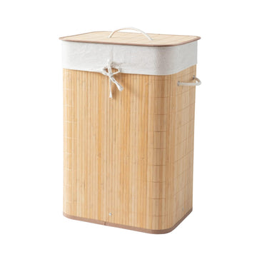 Eco-Friendly Foldable Bamboo Laundry Basket Hamper with Lid, Large - 81 Liter, Light Brown