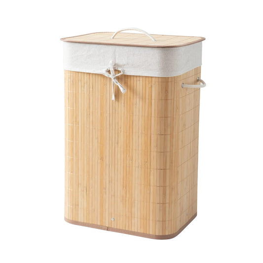 Eco-Friendly Foldable Bamboo Laundry Basket Hamper with Lid, Large - 81 Liter, Light Brown