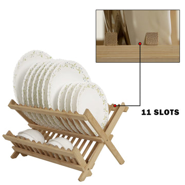 Wooden Folding 2-Tier Bamboo Plate Stands, Folded – 13x12.5x1.5", Extended – 13x9x9.5"