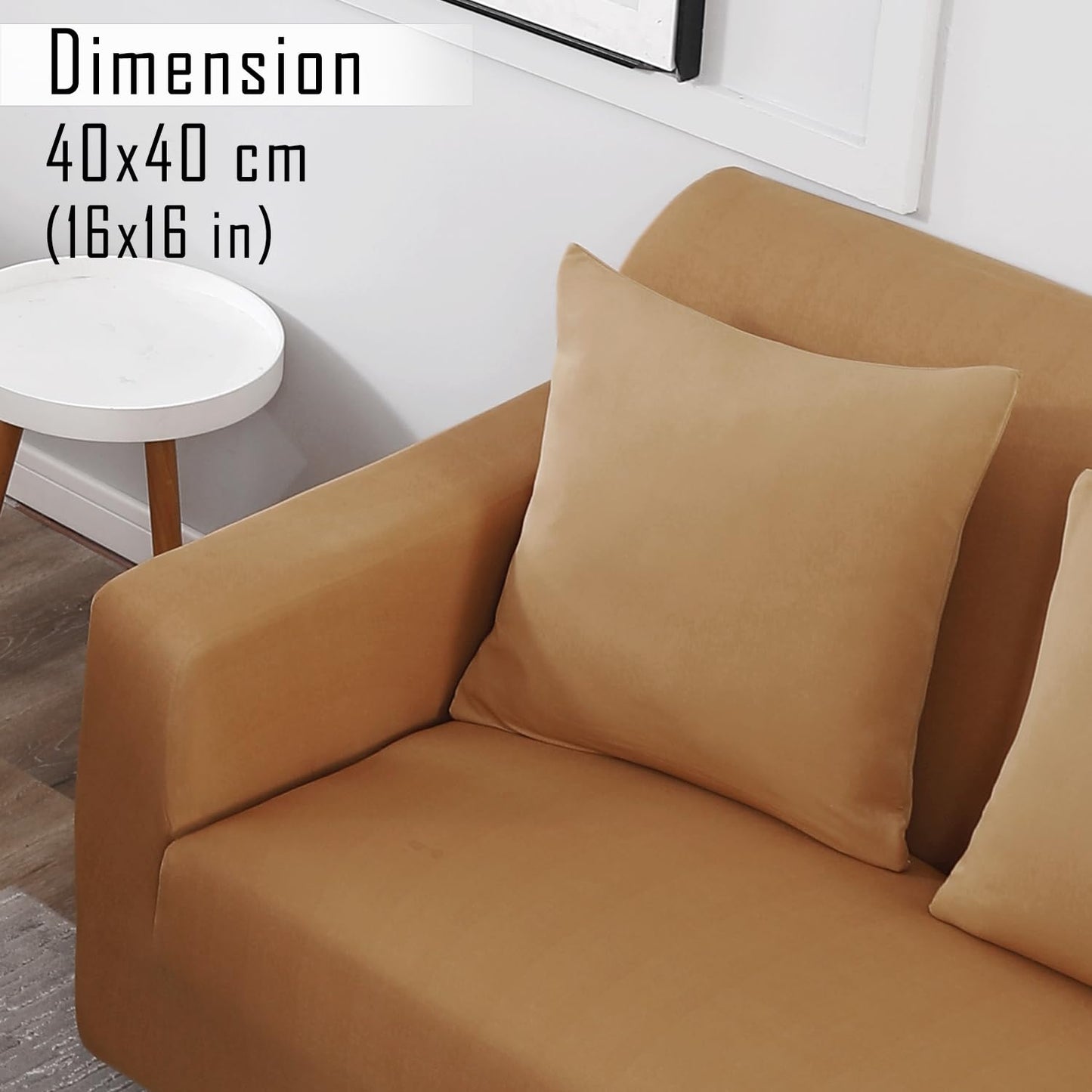 Stretchable Pack of 2 Plain Cushion Cover 16x16 inch, Sand Brown