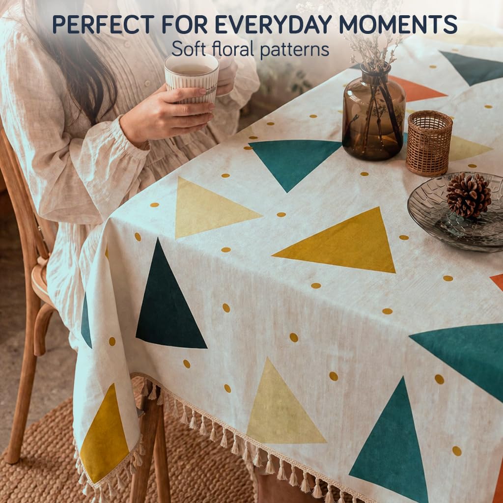 HOKIPO ShieldQuilt Table Cloth with Tassel Edge for 4/6 Seater, Modern Triangle - image 7