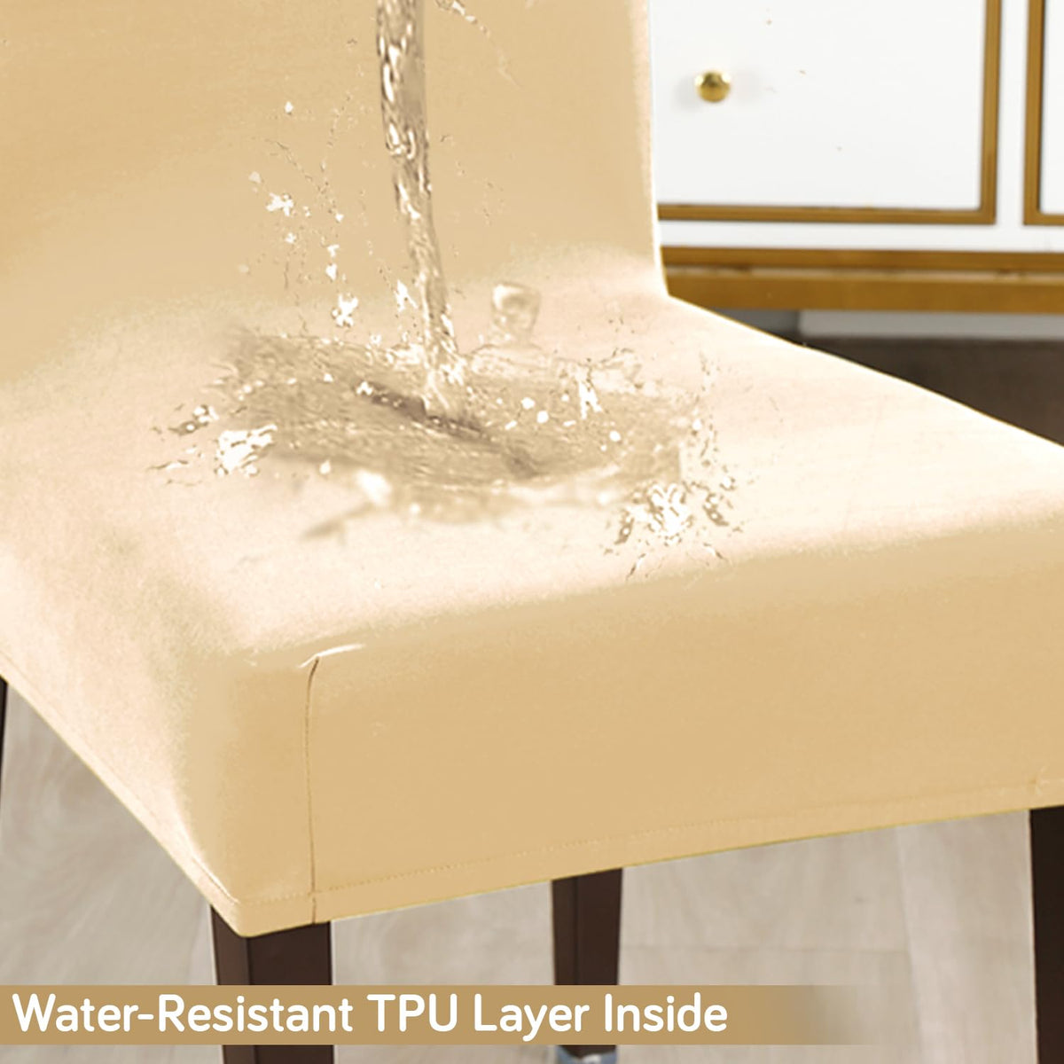 Elastic Stretchable Water Resistant Dining Chair Cover, Beige