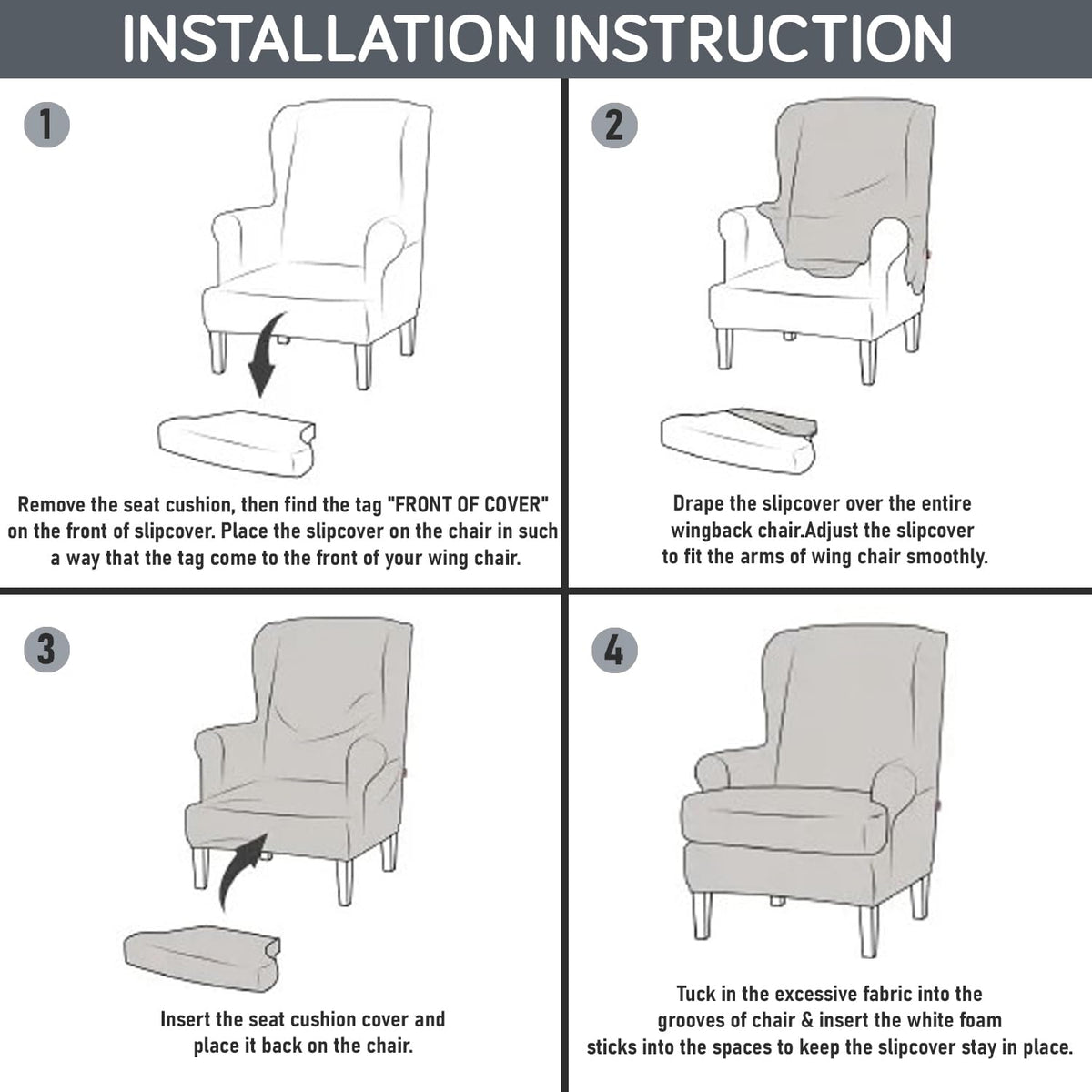 Guide on How to Put on Frost Grey Marginata Elastic Wing Chair Cover