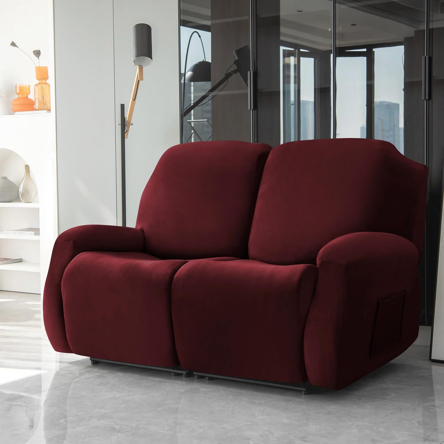 Elastic Stretchable Premium Velvet Recliner Cover, Burgundy