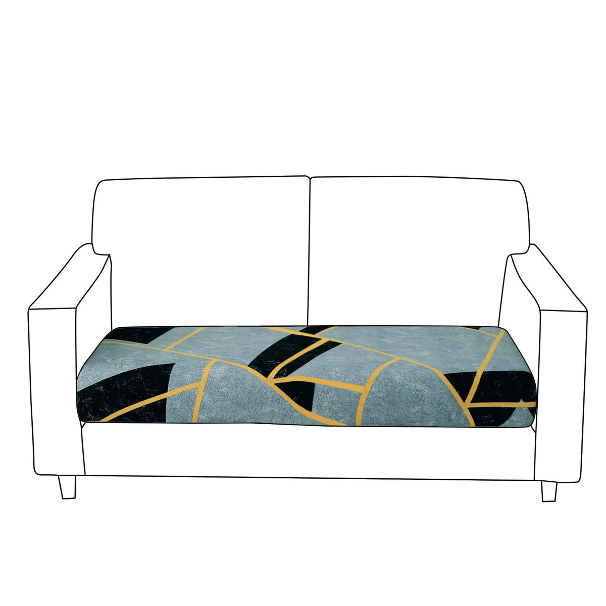 140 GSM Stretchable Printed Elastic Sofa Cushion Seat Cover for 1 /2 /3 Seaters / Pieces for Sofa, Multicolor Abstract Geometry