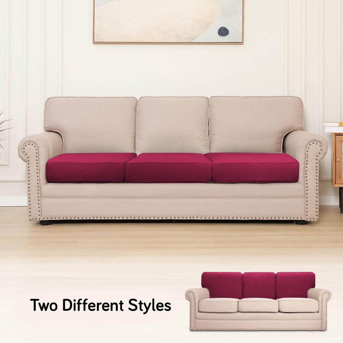 Stretchable Thick Jacquard Textured Seat Cushion Cover for 1/2/3 Seaters / Pieces for Sofa, Maroon