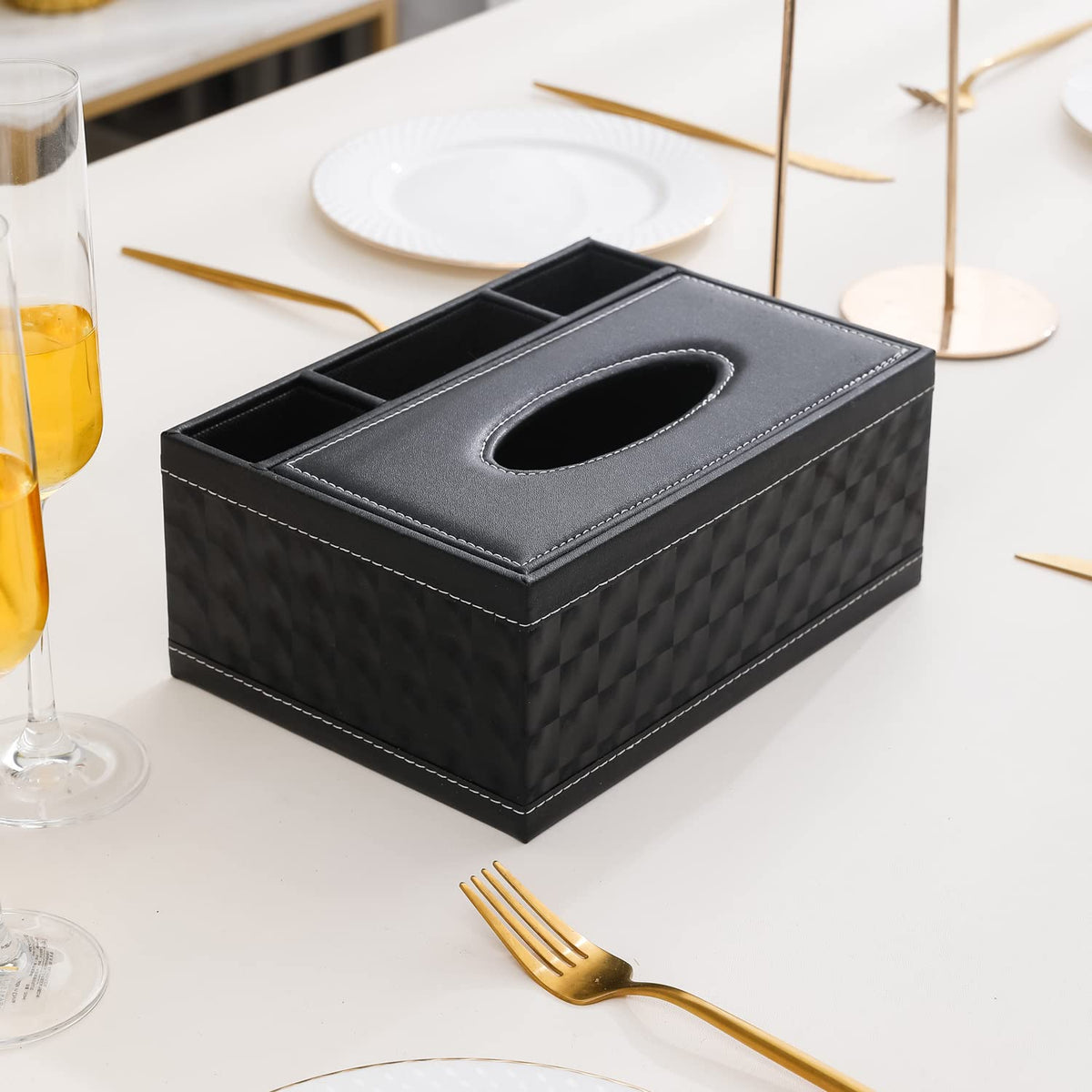 Black Desk Organizer with Tissue holder | HOKIPO
