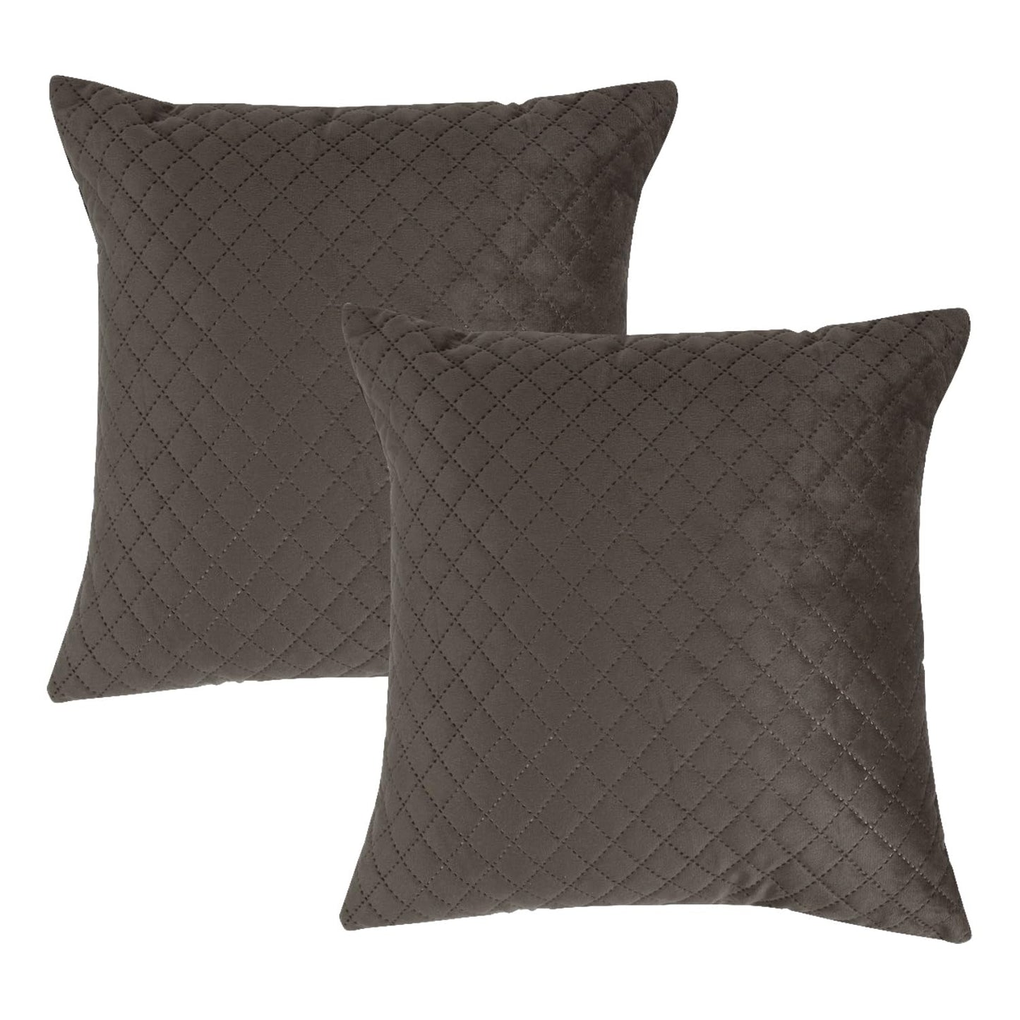 Quilted Velvet Sofa Cushion Cover Pack of 2, Taupe Brown