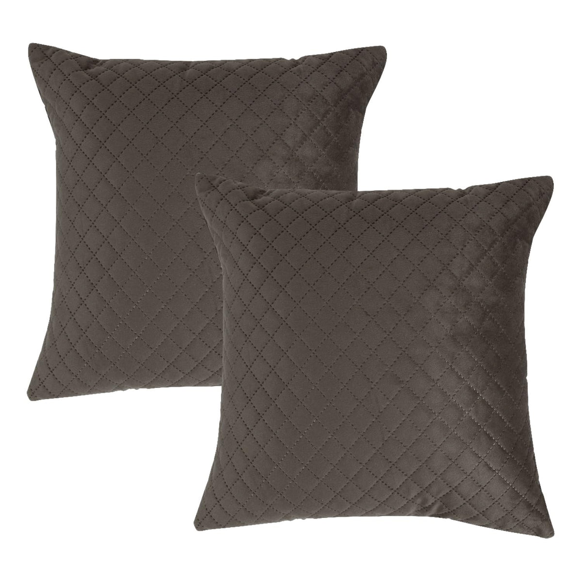 Buy Taupe Brown Colour Quilted Velvet Cushion Covers in set of 2