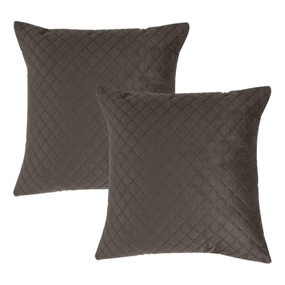 Quilted Velvet Sofa Cushion Cover Pack of 2, Taupe Brown