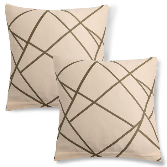 HOKIPO Stretchable Pack of 2 Cushion Cover 16x16, Beige Abstract Line