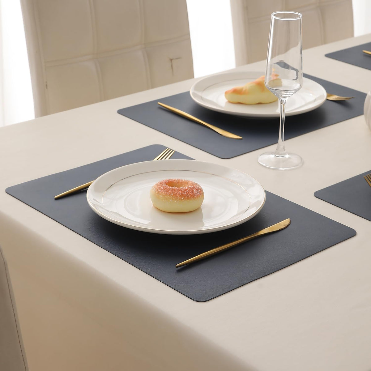 Premium Faux Leather Dining Table Mats, Navy Blue