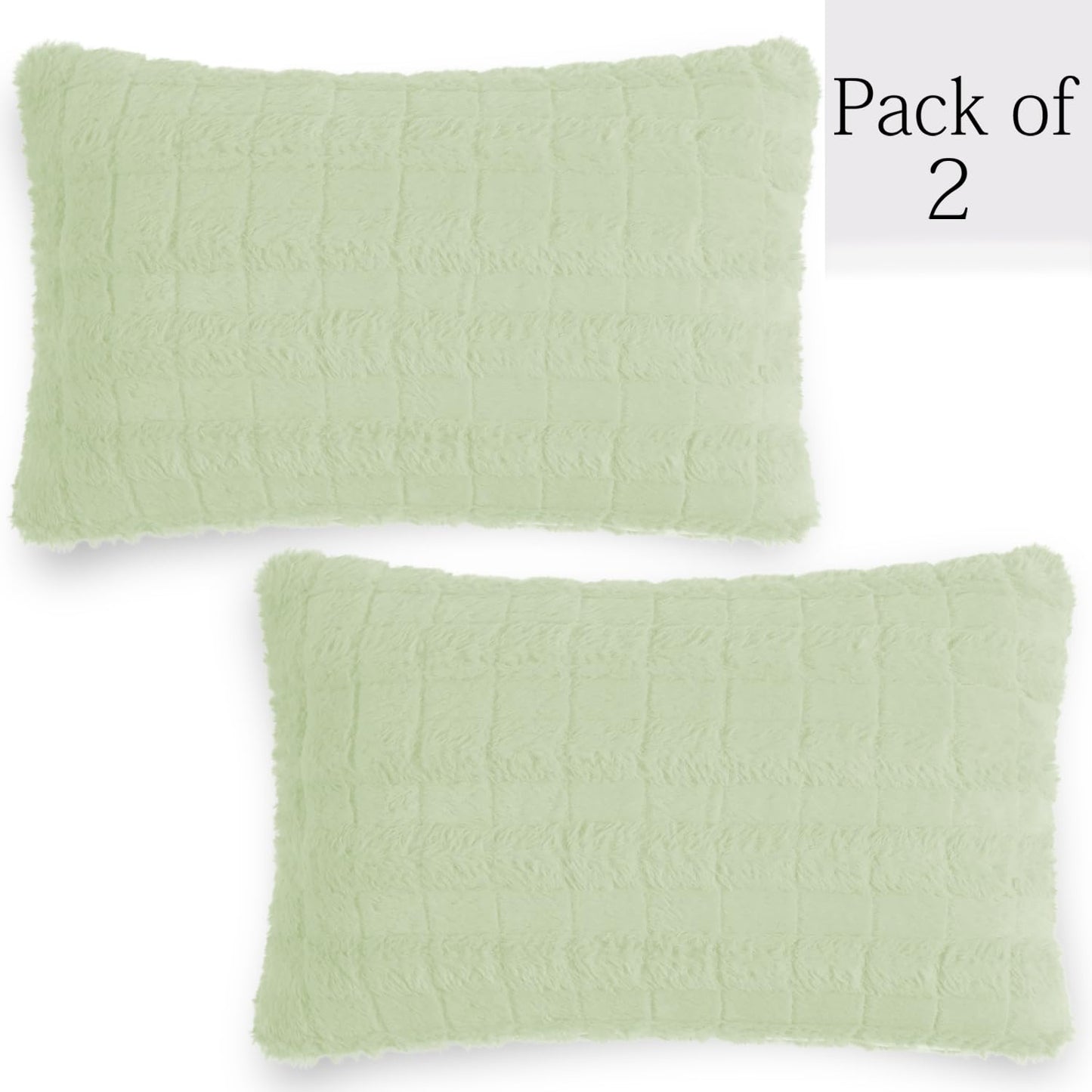 Buy Pastel Green Colour Premium Zippered Plush pillow covers in set of 2